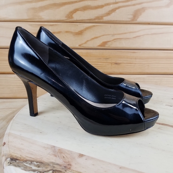 VIA SPIGA 7.5 US Slip on Black Leather Stiletto High Heels Pumps Peep Toe Shoes - Picture 7 of 12